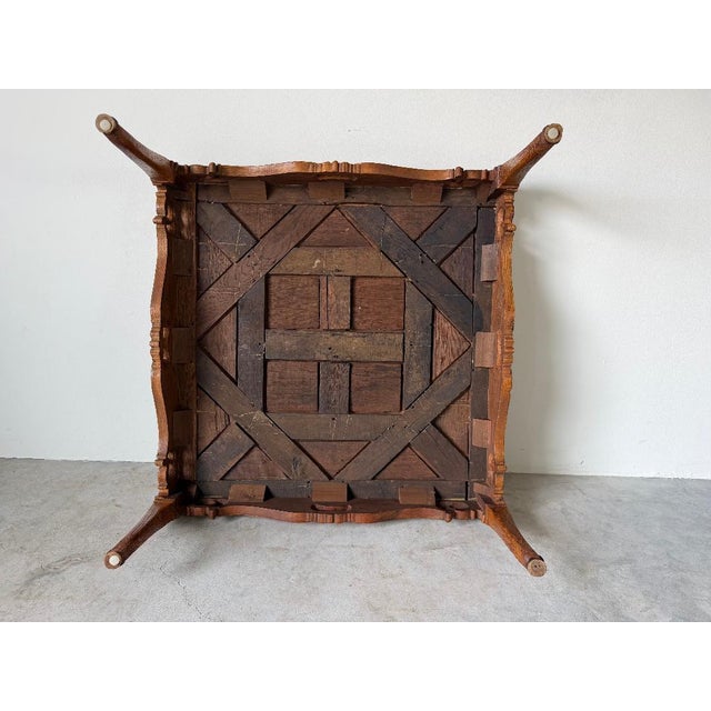 1960s French Provincial Louis XV–Style Hollywood Regency Carved Oak Parquetry Coffee Table For Sale - Image 14 of 14