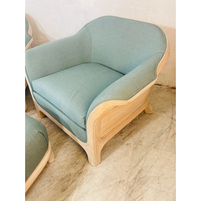 Turquoise Vintage Coastal Pencil Reed Set, Chairs and Ottoman - 3 Pieces For Sale - Image 8 of 13
