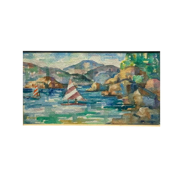 A vintage watercolor painting by the American artist Louis Hirsch (active in the early 20th century). The painting is a...