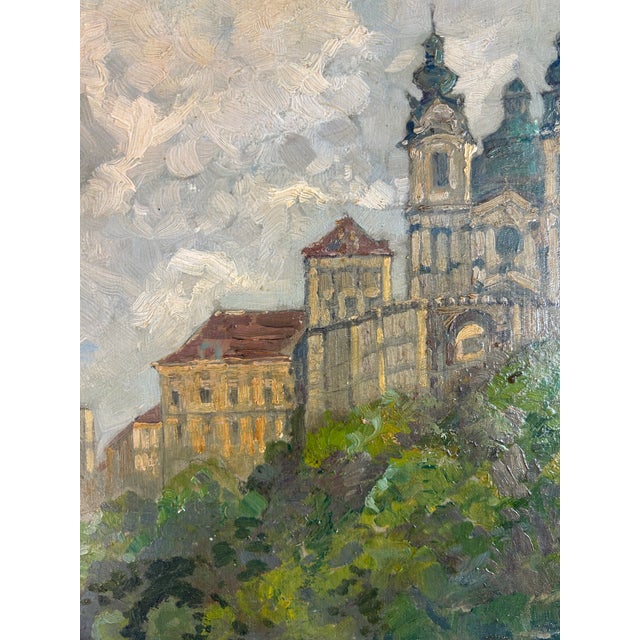 1920s 1920s Antique European Impressionist Oil Painting, Danube River Monastery For Sale - Image 5 of 9
