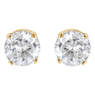 AGS Certified 14k Yellow Gold 3/8 cttw 4-Prong Set Brilliant Round-Cut Solitaire Diamond Push Back Stud Earrings, A Pair For Sale