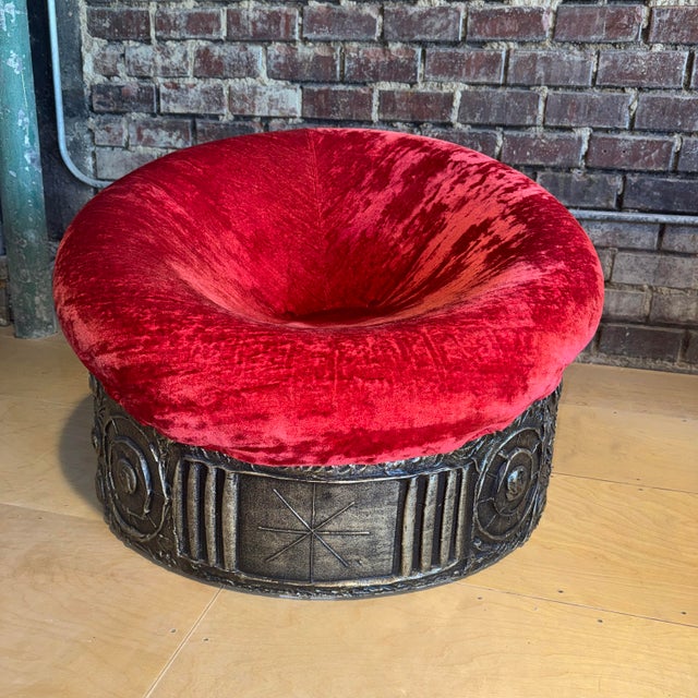 Beautiful Adrian Pearsall sculpted goop resin pod chair with red upholstery.