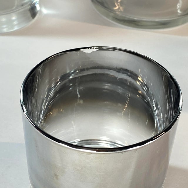 Mid-Century Modern 1960s Vintage Dorothy Thorpe Style Cocktail Lowball Glasses and Ice Bucket Silver/Platinum Ombre Set- 5 Pieces For Sale - Image 3 of 6