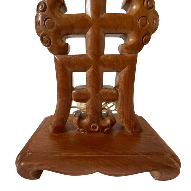 The Vintage Chinese Shou Character Symbol Wood Carved Table Lamp is a unique piece that showcases traditional Chinese...
