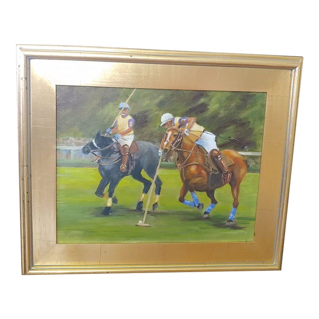 Vintage Signed Polo Competition Painting, Framed For Sale