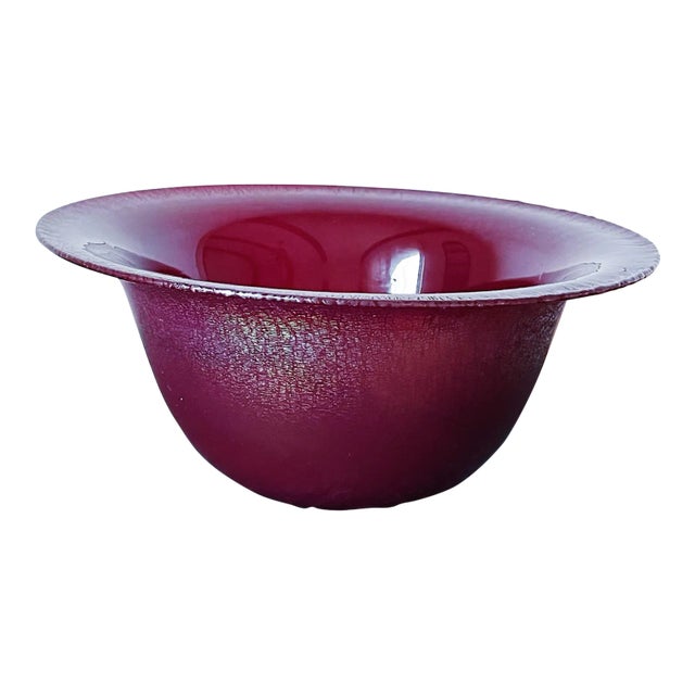 1979 Mouth Blown Iridescent Glass Bowl in Red With Crackle Finish, Signed Chris Heilman For Sale