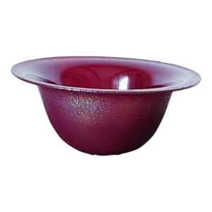 1979 Mouth Blown Iridescent Glass Bowl in Red With Crackle Finish, Signed Chris Heilman