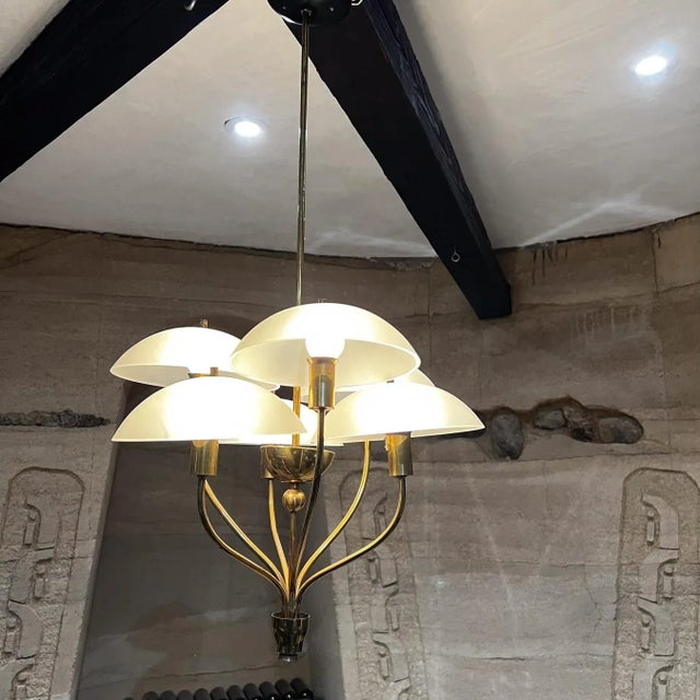 Mid-Century Italian Chandelier Brass Art Glass Florence Italy Luigi Brusotti For Sale - Image 13 of 13