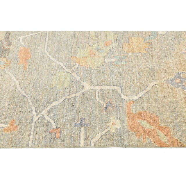 Sand Modern Oushak Style Area Rug – Hand-Knotted Wool in Neutral Sage & Terracotta For Sale - Image 8 of 11