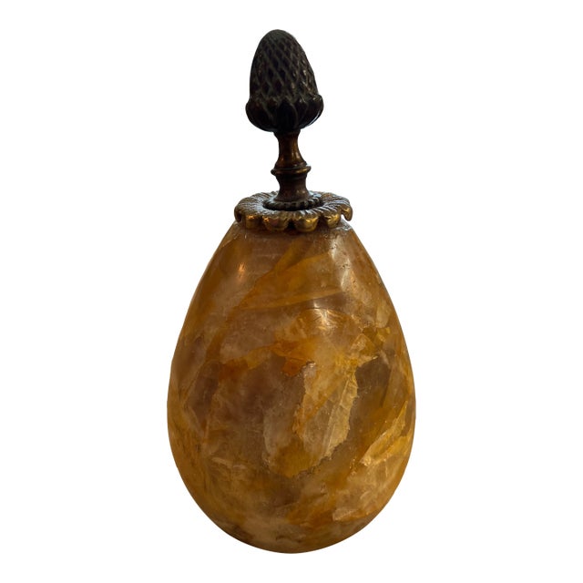 Antique 19th Century French Yellow Marble Egg With Gilt Bronze Pinecone Finial For Sale