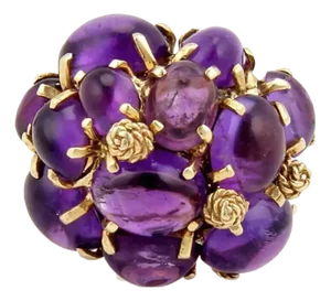 Amethyst Cabochon 14k Yellow Gold Cluster Ring, Size 6