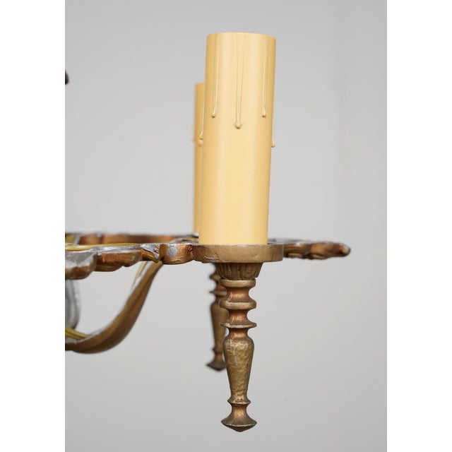 Mid 20th Century Rewired Ornate Pot Metal & Brass 5 Arm Chandelier For Sale - Image 4 of 13