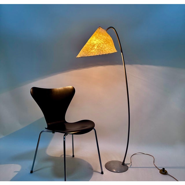 Brass Arc Floor Lamp with Parchment Lampshade, Germany, 1950s For Sale - Image 4 of 17