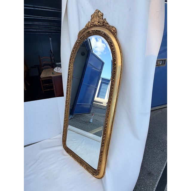 Arched Wall Mirror Ornate Carved Frame With a Gold Gilt Finish 19th-Century French Baroque Style Mirror For Sale In Los Angeles - Image 6 of 12