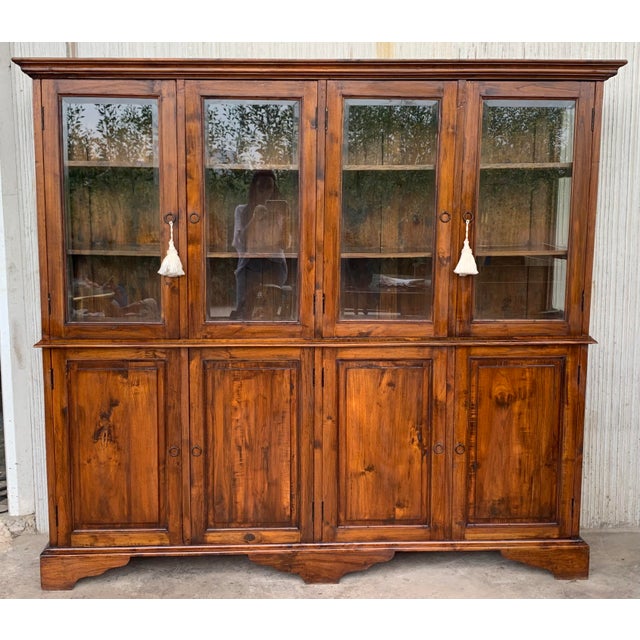 French Country 19th Century Spanish Cupboard or Bookcase With Glass Vitrine For Sale - Image 3 of 13