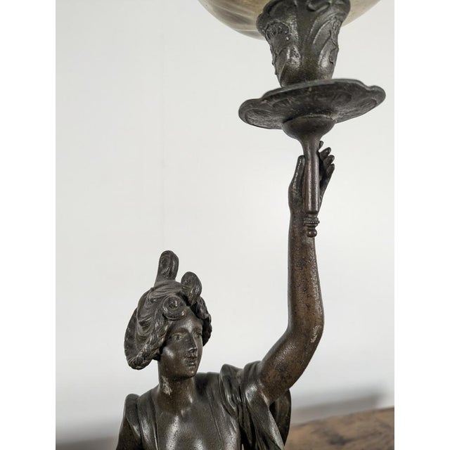 Art Nouveau Spelter Oil Lamps, Set of 2 For Sale - Image 4 of 8