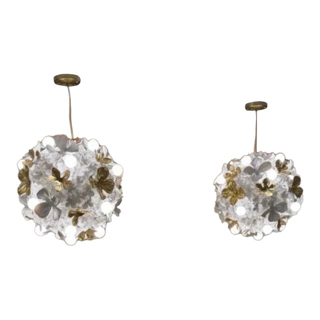 Regina Andrew Dogwood Chandelier | White & Gold Floral Statement Chandelier New - a Pair For Sale