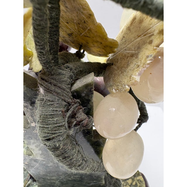 Wood Vintage Chinoiserie Asian Hardstone Grape Vine Sculpture on Carved Wood Base Statement Sculpture For Sale - Image 7 of 12