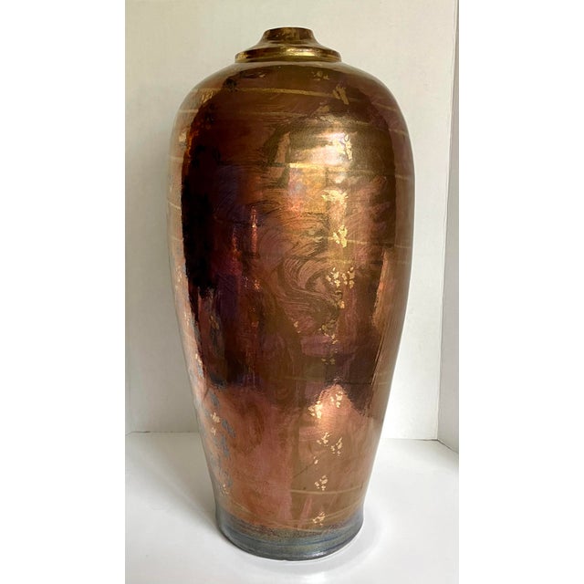 Signed Original Copper Metallic Finish Impressive Pottery Vase Chairish