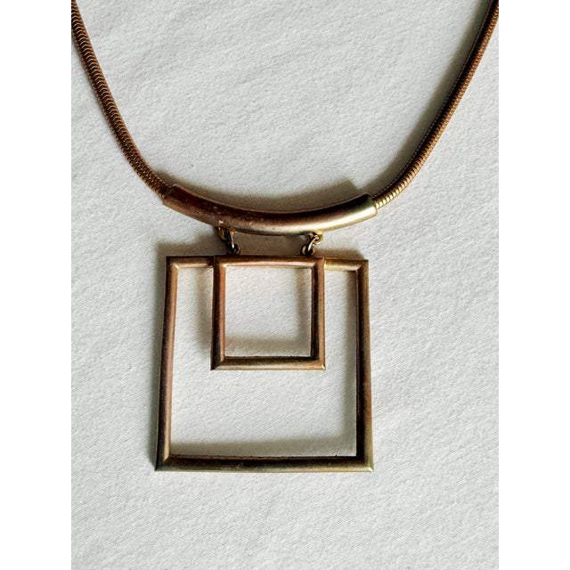 Vintage 1970s Brutalist Geometric Gold-Tone Pendant Necklace For Sale - Image 10 of 12