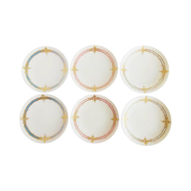 Pastel and Gilt Porcelain Dessert Plates - Set of 6 For Sale - Image 11 of 12