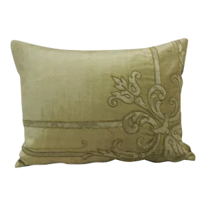 Antique Silk Velvet Olive Green Applique Decorative Bolster Pillow