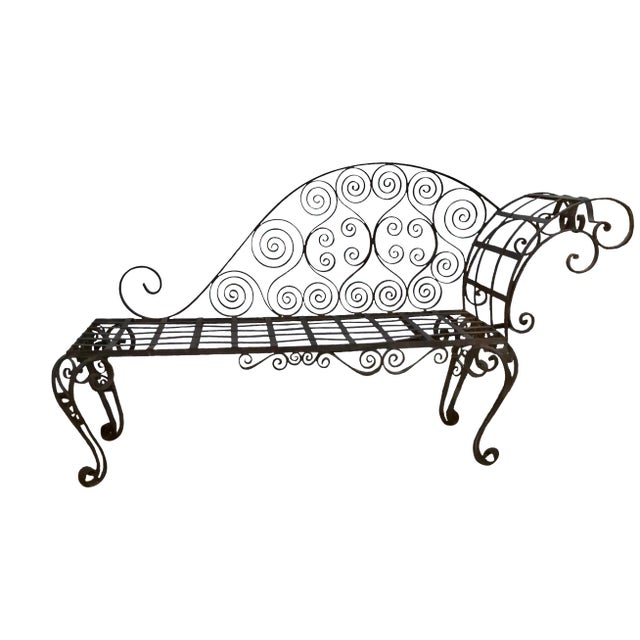 Antique French Hand Forged Scrolled Wrought Iron Chaise Lounge For Sale