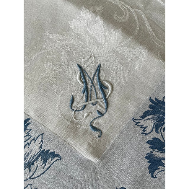 Vintage Blue and White Damask Tablecloth For Sale - Image 11 of 11
