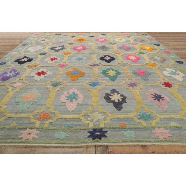 Textile Turkish Kilim Geometric High Low Rug - 10'02 X 13'10 For Sale - Image 7 of 9