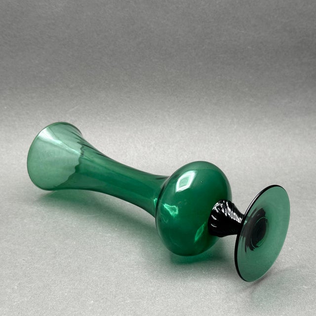 Glass Vintage Italian Empoli Emerald Green Art Glass Bud Vase With Twisted Stem For Sale - Image 7 of 8