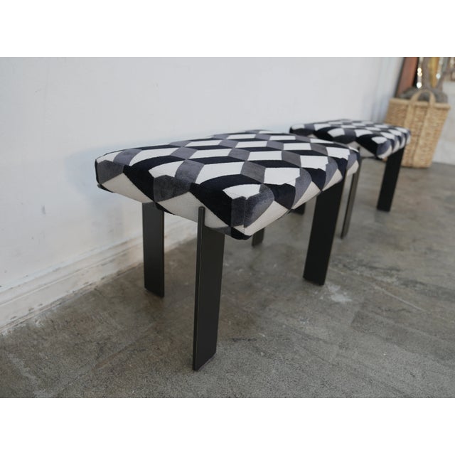 2010s Baker Ottoman With Iron Base Geometric Pattern Fabric For Sale - Image 5 of 13