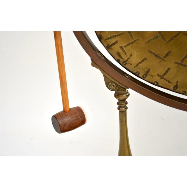Antique Edwardian Brass and Oak Dinner Gong, 1900s For Sale - Image 9 of 10