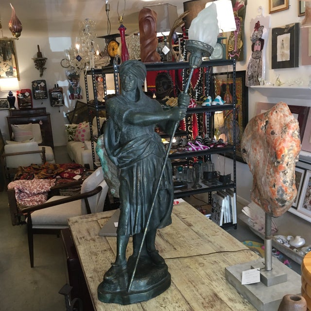 Metal Standing Warrior Lamp With Frosted Glass Torch For Sale - Image 4 of 13