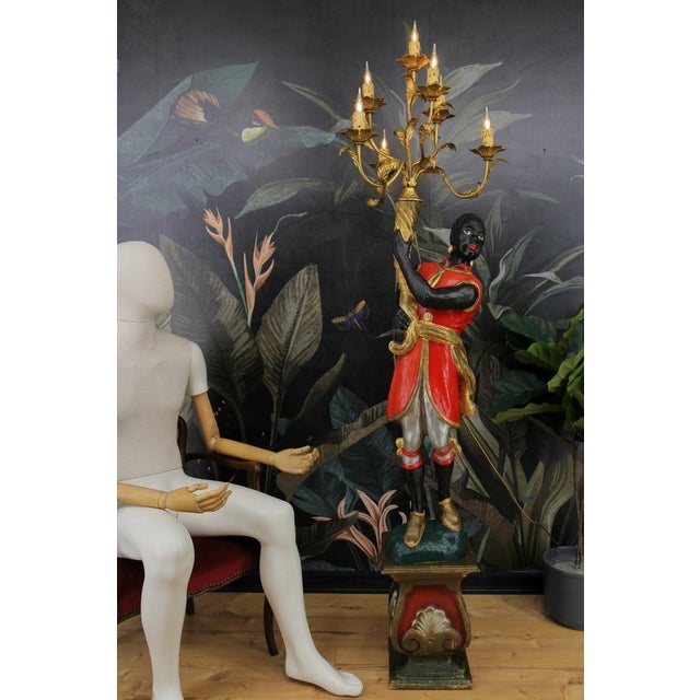 Italian Venetian Style Carved Wood Figural Torchère Floor Lamp, 1970s For Sale - Image 10 of 18
