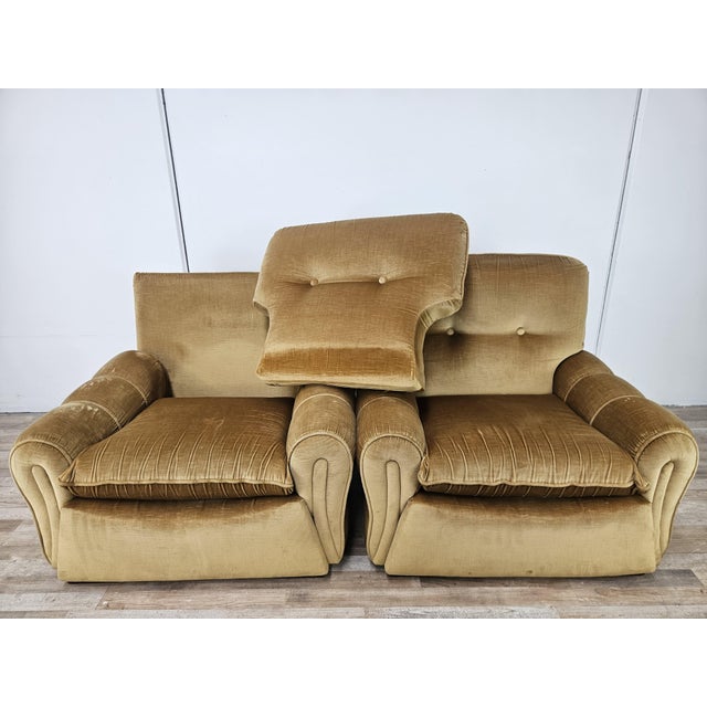 Beige Vintage Italian Fabric Armchairs, 1970, Set of 2 For Sale - Image 8 of 18