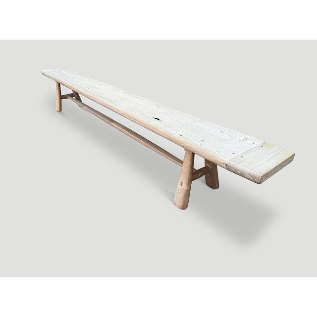 Cream Andrianna Shamaris Impressive Milky Toned Teak Wood Long Bench For Sale - Image 8 of 18