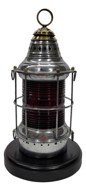 Polished Steel Ships Lantern with Ruby Red Lens
