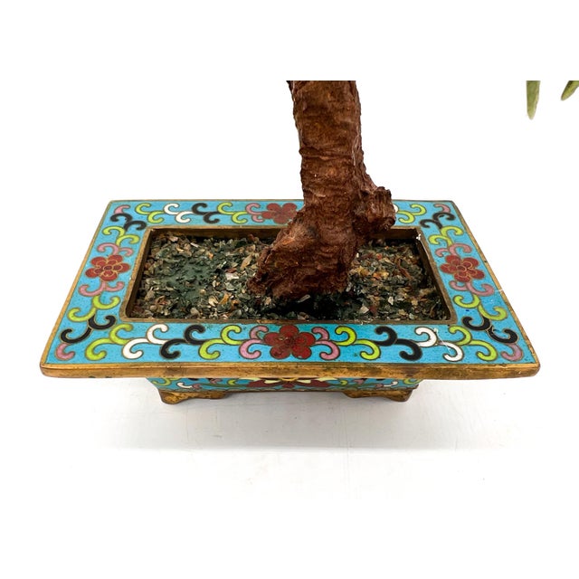 Red Vintage Cloisonné Flowering Jade Bonsai Tree in Enamel Planter | Chinoiserie Décor Accent - Hollywood Regency, Asian Inspired, Traditional For Sale - Image 8 of 12