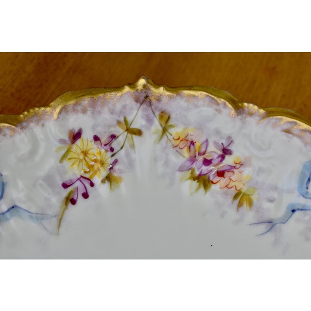 Antique Limoges French Porcelain Plate Floral Garlands Blue Bows Ribbons Gilt For Sale - Image 11 of 16