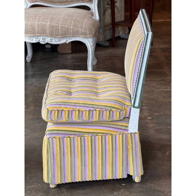 Green 1950s Pair Upholstered Slipper Chairs With Painted Frames For Sale - Image 8 of 9