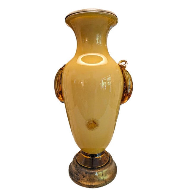 Seguso attributed Murano lamp. Seguso Lemon Yellow Opaline Murano Lamp, likely from the 1950s or 1960s. Design: The lamp...