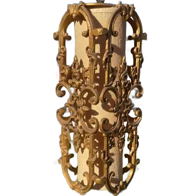 1960sSpanish Revival/ Hollywood Regency Metal and Gilt Pendant Lamp For Sale - Image 4 of 5
