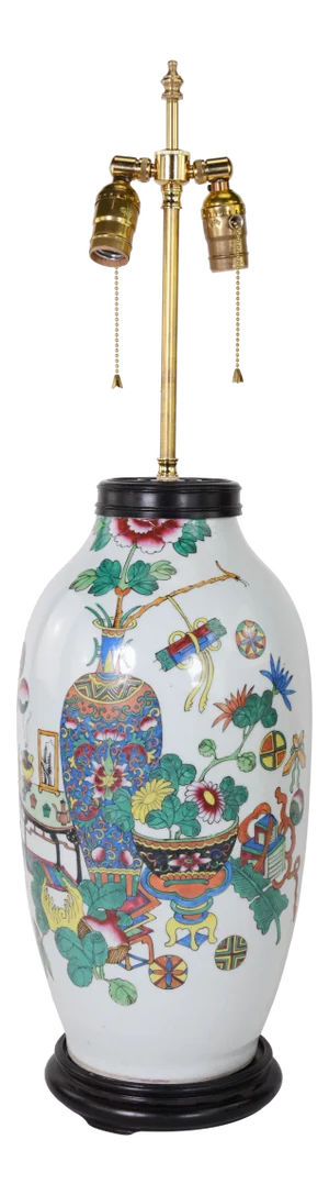 Chinese Late 18th Century Famille Rose Porcelain Vase Table Lamp