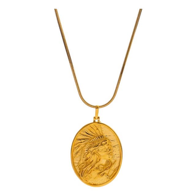 Golden Warrior Goddess Medallion Necklace For Sale