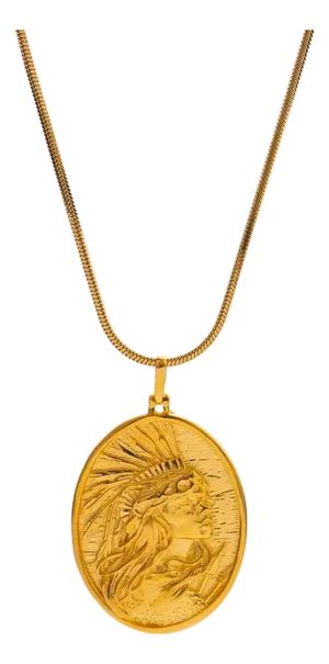 Golden Warrior Goddess Medallion Necklace