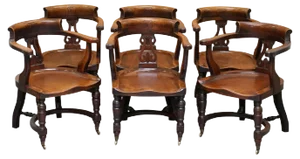 Eton College Victorian Walnut Captains Chairs, Set of 6