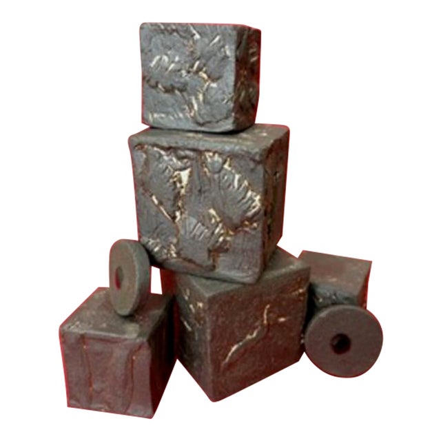 "Cubism Extreme" Artisan Ceramic Black Cubes Set of 5 For Sale
