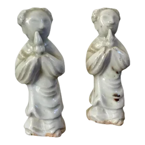Antique 19th Century Chinese Celadon Porcelain Figures - A Pair