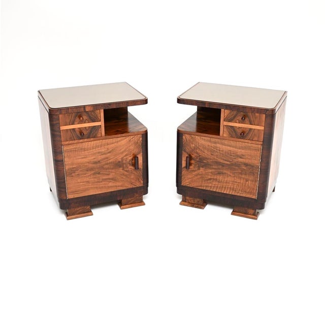 French Art Deco Walnut Bedside Cabinets, 1930, Set of 2 For Sale - Image 12 of 12