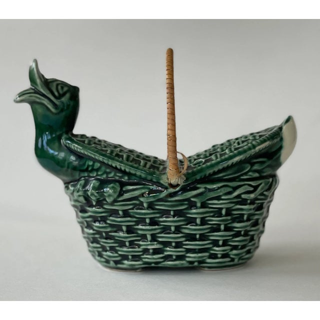 Ceramic Flower Vase Duckling in Basket For Sale - Image 4 of 10
